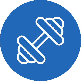 An icon of a dumbbell with the blue background