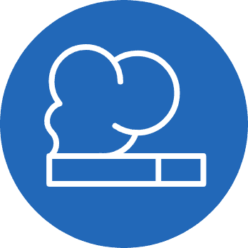 An icon of a cigarette smoke with the blue background